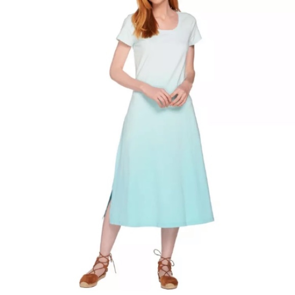 H by HALSTON Ombré Dip Dyed Knit Midi Length T-Shirt Dress Sz S